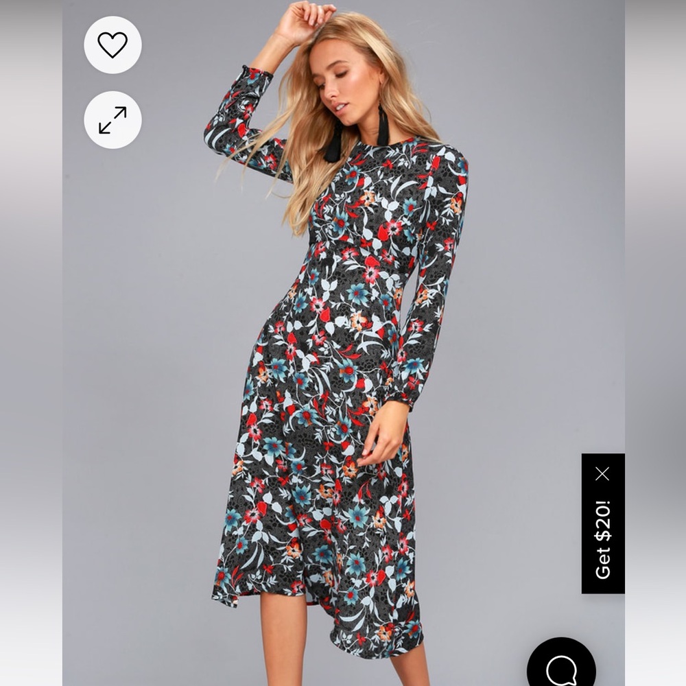 Lulus I Madeline Garden Splendor Black Floral Dress - Small